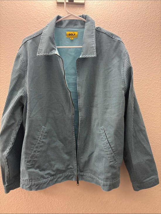 Golf Other - Lightweight Blue Micro-Check Zip Bomber Jacket